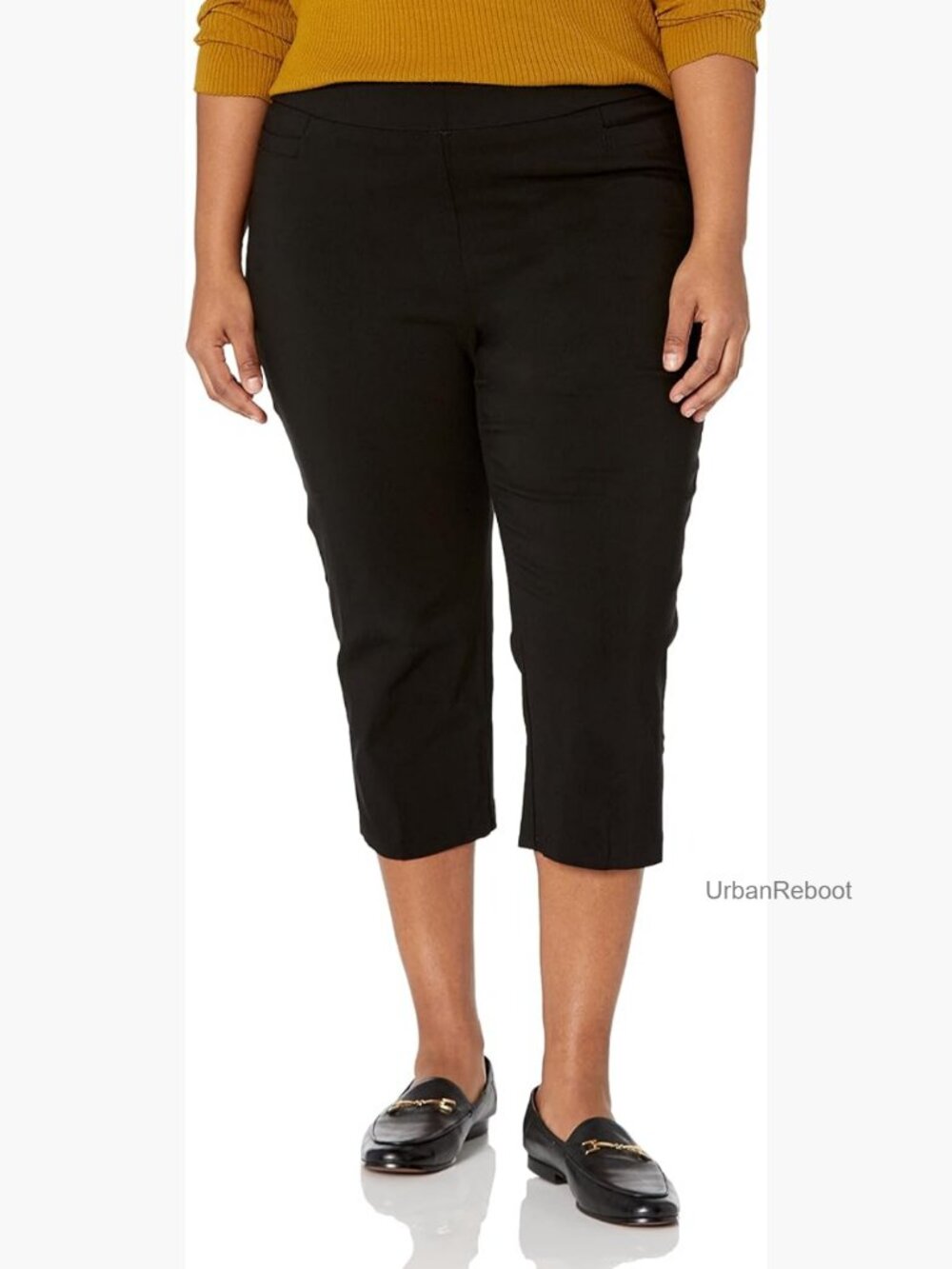 Plus Size Pull on Stretch Capri Pants High Waist Crop Straight Leg with Pockets